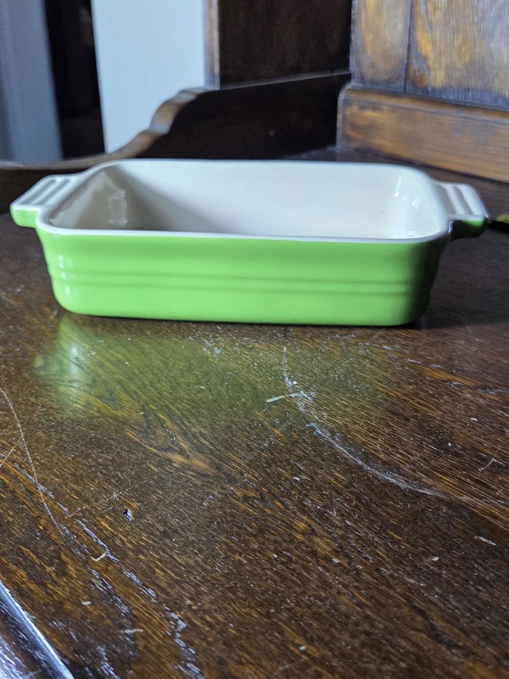 Le Creuset Green Ceramic Rectangular Baker with White Interior